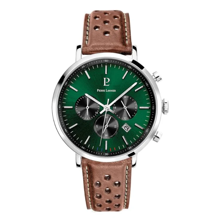 Montre Pierre Lannier Baron chronographe cuir marron homme
