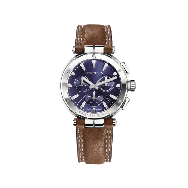 Michel Herbelin Newport Chrono Quartz Acier Cuir Brun 37658AP15GD