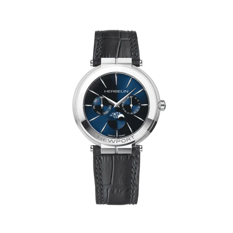 Michel Herbelin Newport Slim Quartz Bleu Cuir Alligator 12722AP15