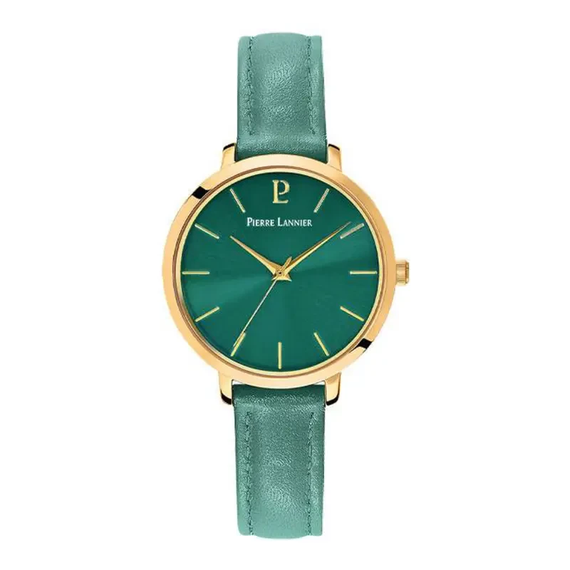 Pierre Lannier Chouquette Femme Cadran Vert Doré Cuir